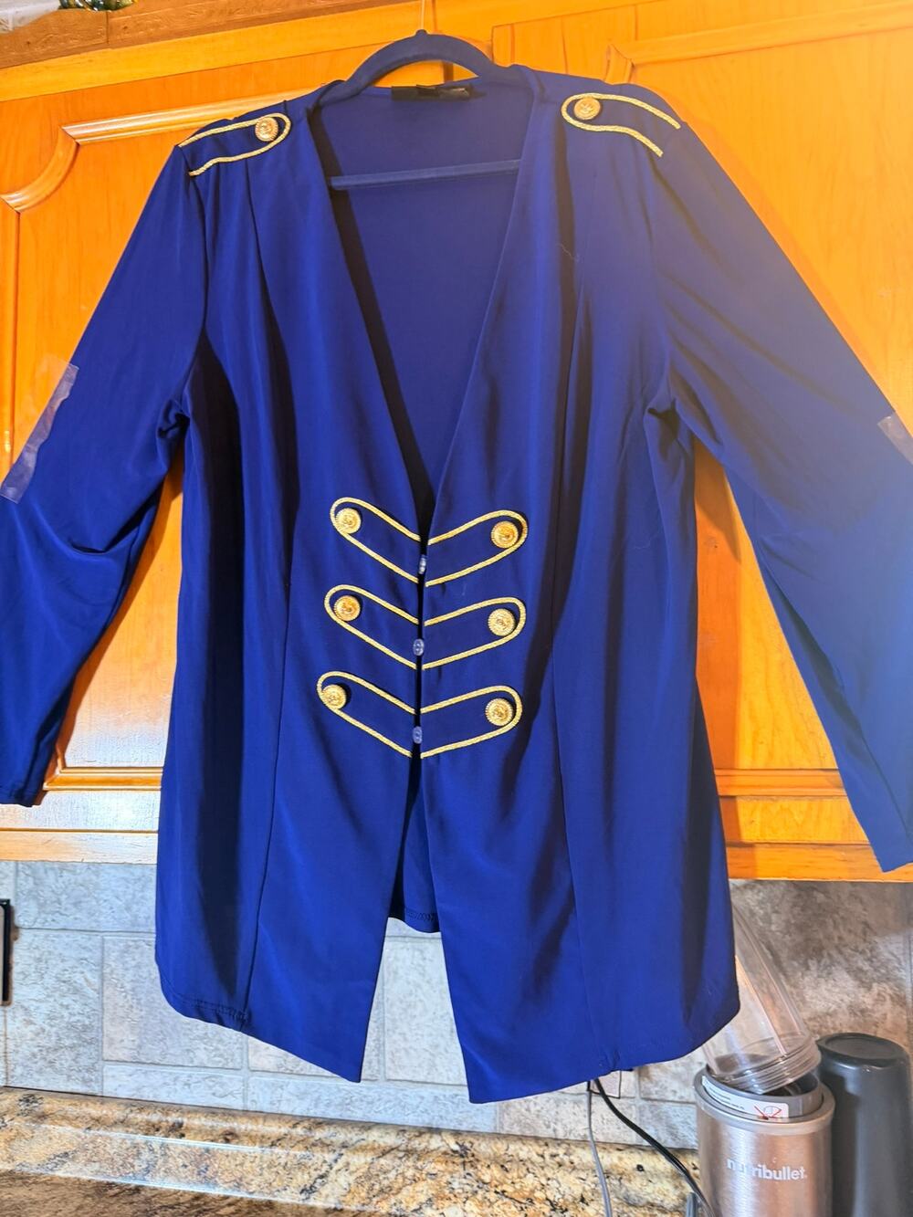 navy / military jacket plus size Royal blue military‑style jacket gold trim XL